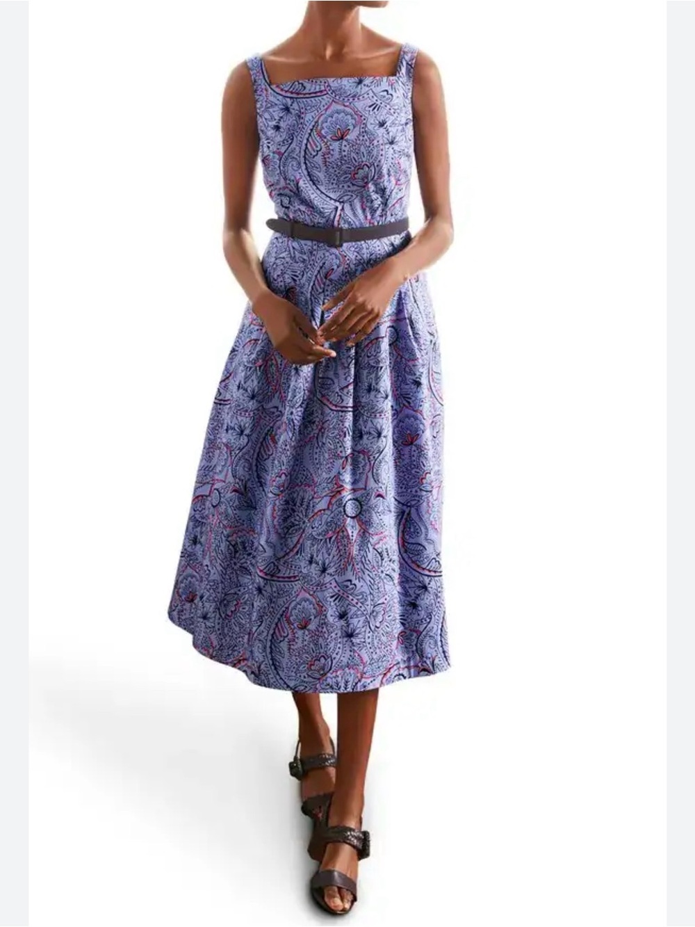 Boden Aubrey US size 12 100% Cotton Square Neck paisley fit-and-flare midi dress